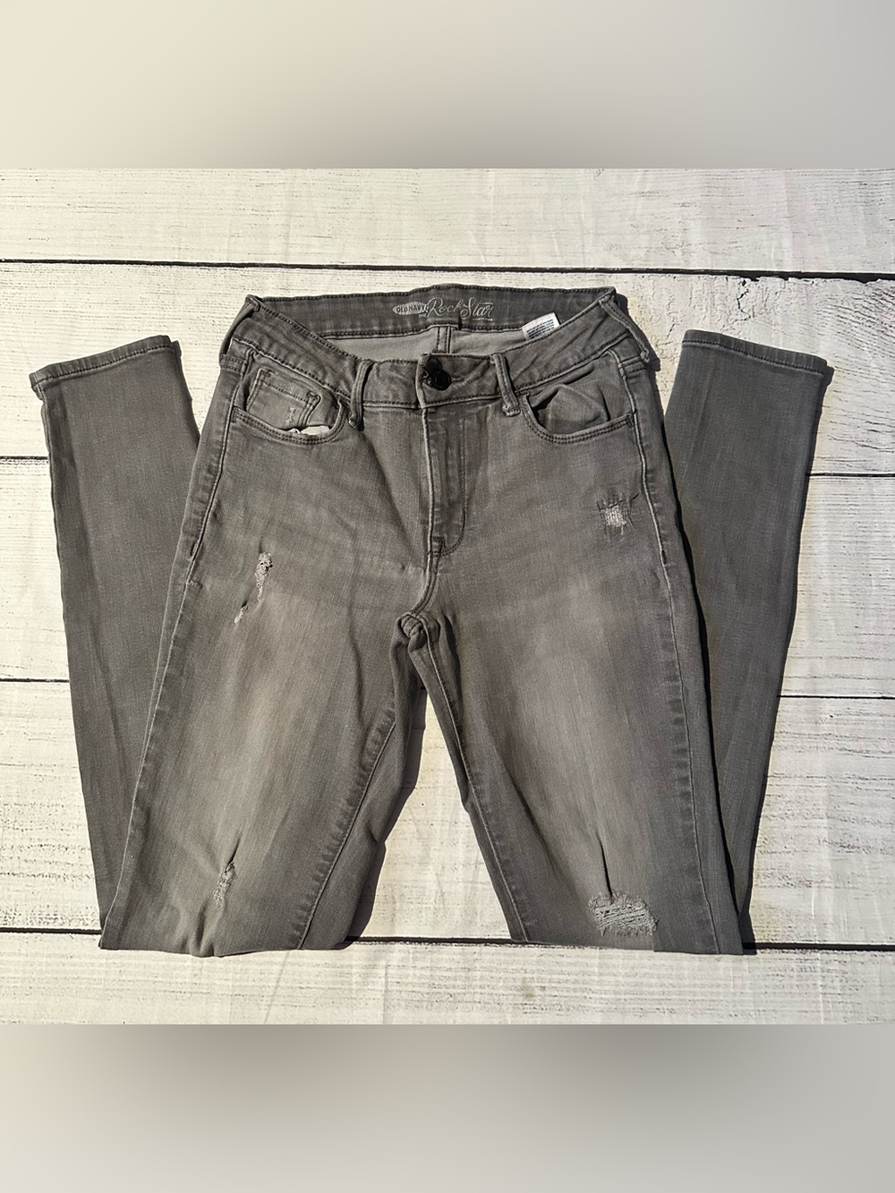 Old Navy Gray Distressed Skinny Jeans